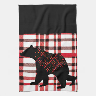 Rustic Northwood Black Bear Silhouette på inläggen Kökshandduk