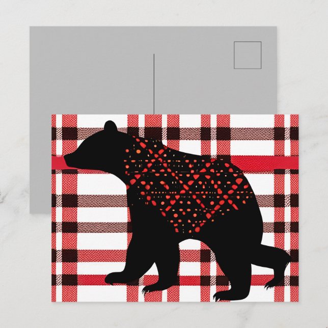 Rustic Northwood Black Bear Silhouette på inläggen Vykort (Fram/baksida)