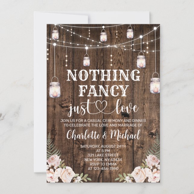 Rustic Nothing Fancy Just Love Wedding Inbjudningar (Framsida)