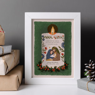 Rustic Ntivity Candle Christian Jul Poster