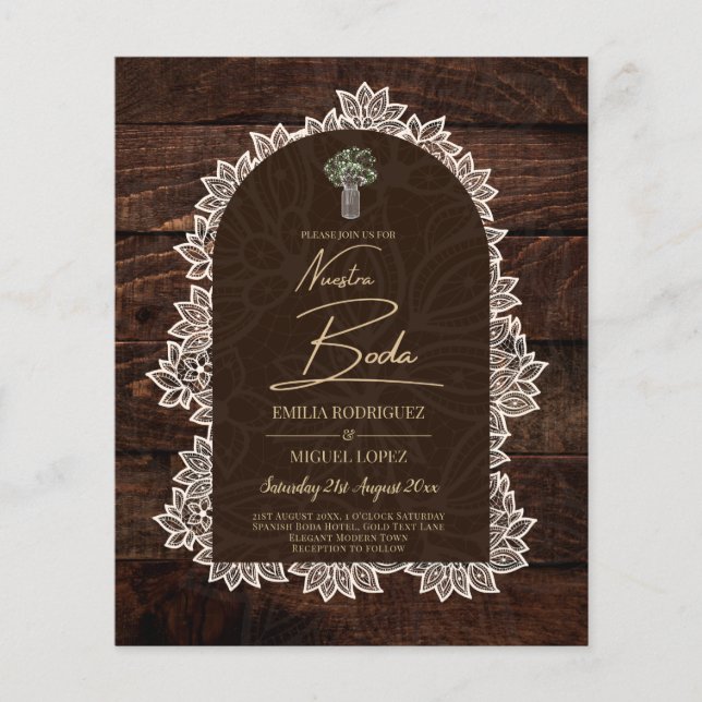 Rustic NUESTRA BODA Backyard Woodland Wood Snöre Flygblad (Framsidan)
