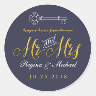 Rustic Nyckel skript Mr. och Wedding Favor Sticker Runt Klistermärke