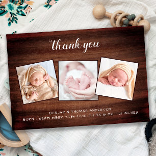 Rustic Nyfödd bebis 3 Photo County Wood Baby Showe Tack Kort