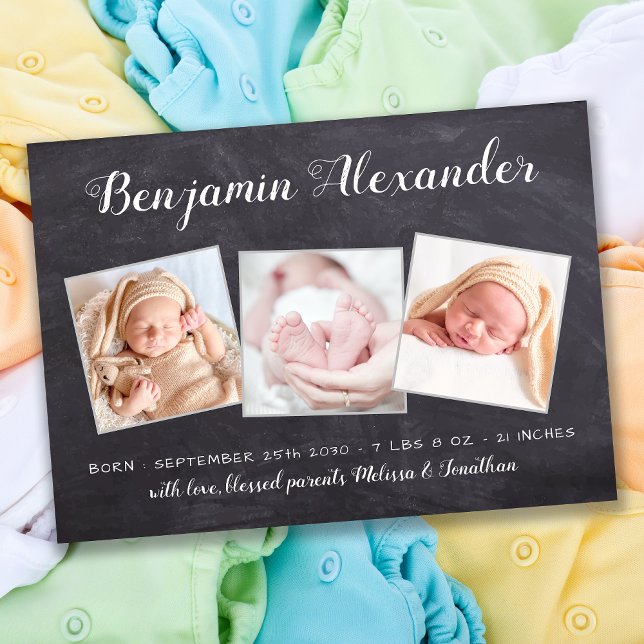 Rustic Nyfödd bebis Chalkboard 3 Fotofödelse Meddelande (Skapare uppladdad)