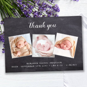 Rustic Nyfödd bebis Chalkboard 3 Photo Baby Shower Tack Kort