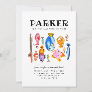 Rustic O-Fish-al Reel Roligt Fish Fishing Birthday Inbjudningar