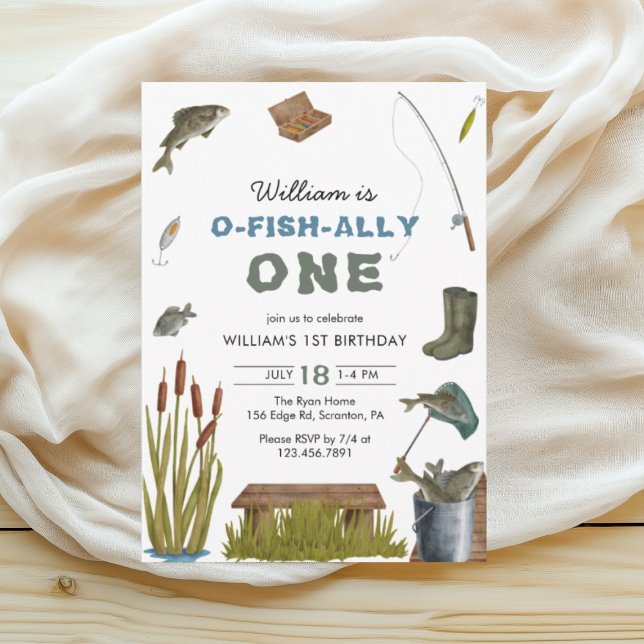 Rustic O-Fish-Ally One Fishing First Birthday Inbjudningar (Skapare uppladdad)