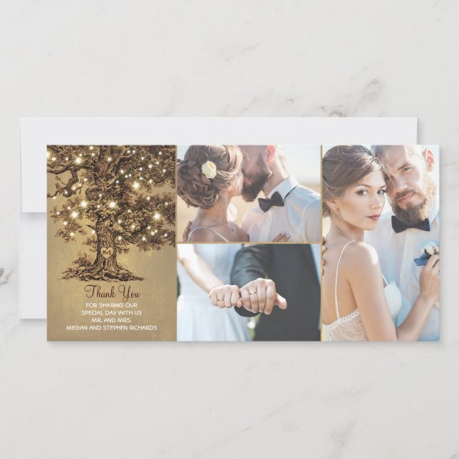 Rustic Oak Träd Ljus Bröllop Tack (Framsida)