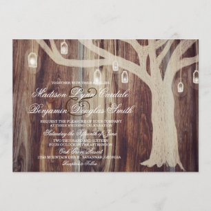 Rustic Oak Träd Ljus Wood Wedding bjudits in Inbjudningar