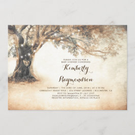 Rustic Oak Träd och String Ljus Baby Shower Inbjudningar