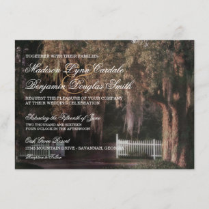 Rustic Oak Träd Picket Fence Wedding bjudits in Inbjudningar