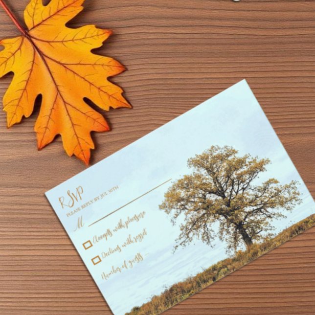 Rustic Oak Tree Autumn Wedding OSA Kort (Skapare uppladdad)