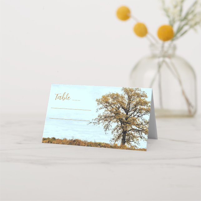 Rustic Oak Tree Autumn Wedding Placeringskort (Framsida)