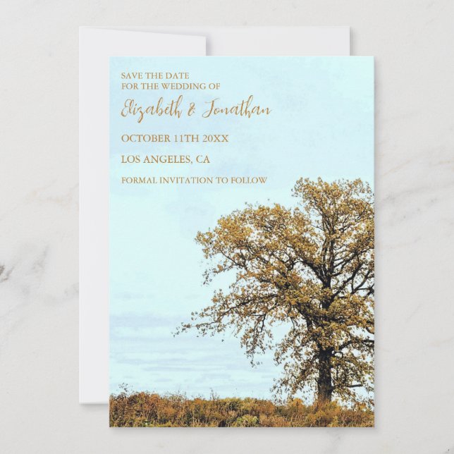 Rustic Oak Tree Autumn Wedding Spara Datumet (Framsida)