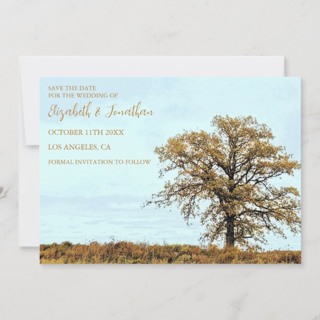 Rustic Oak Tree Autumn Wedding Spara Datumet (Framsida)