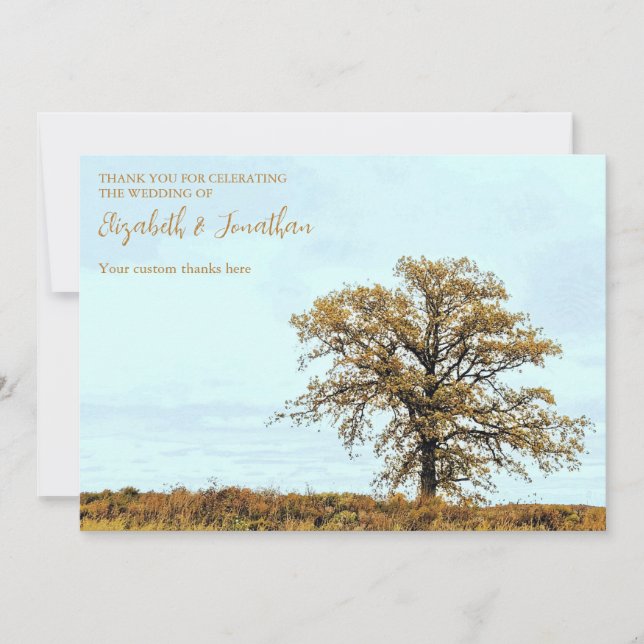 Rustic Oak Tree Autumn Wedding Tack Kort (Framsida)