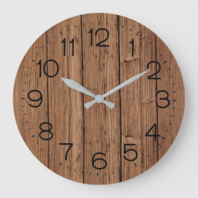 Rustic Oak Wood Stor Klocka (Framsida)