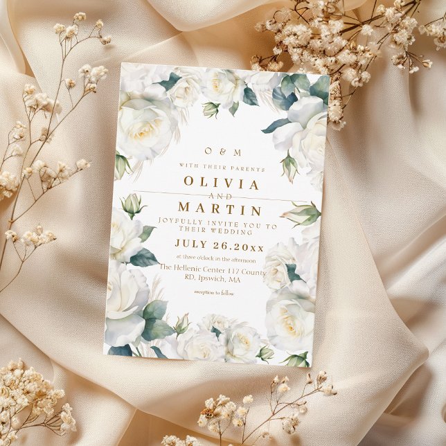 Rustic och elegant Vit ros Bröllop Inbjudningar (Skapare uppladdad)