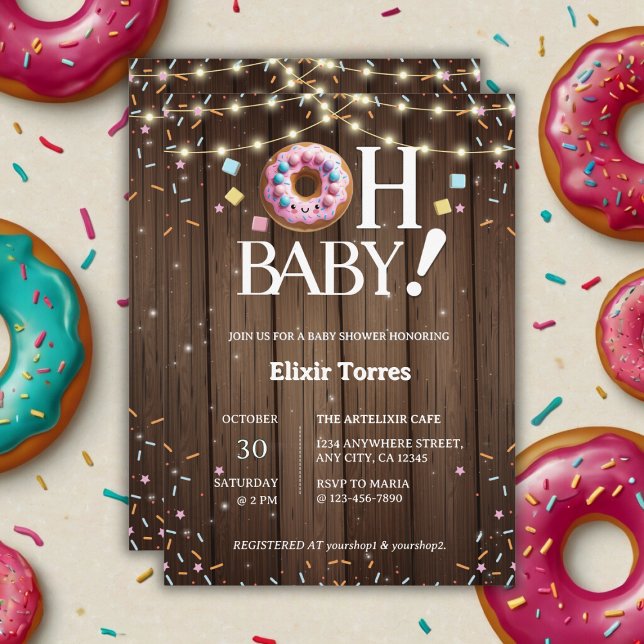Rustic Oh Baby Donut & Sprinkle Kawaii Baby Shower Inbjudningar (Skapare uppladdad)