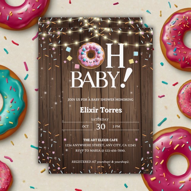Rustic Oh Baby Donut & Sprinkle Kawaii Baby Shower Inbjudningar (Skapare uppladdad)