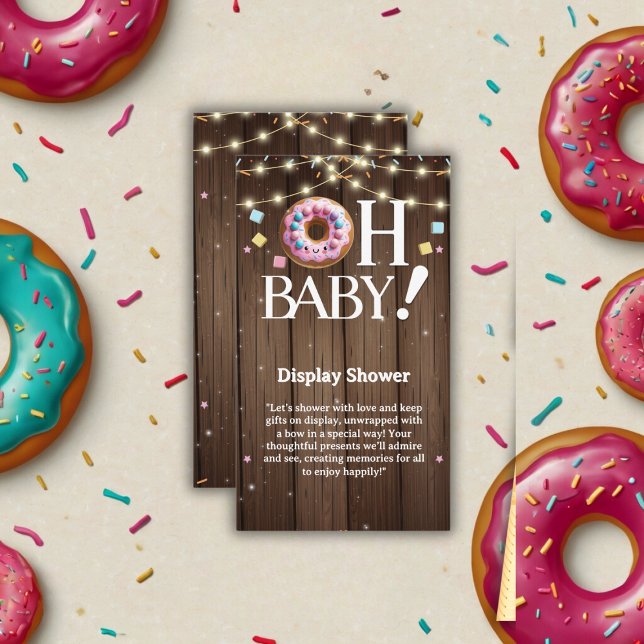 Rustic Oh Baby Donut & Sprinkle Kawaii Baby Shower Tilläggskort (Skapare uppladdad)
