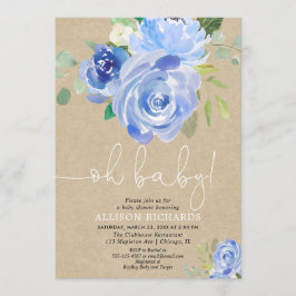 Rustic Oh baby Navy Blue blommigt boydusch Inbjudningar