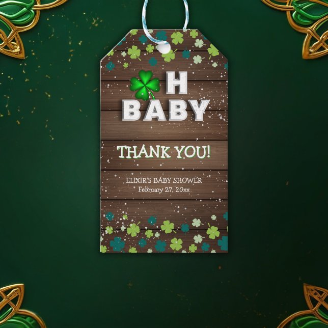 Rustic Oh Baby St. Patrick Day Baby Shower Presentetikett (Skapare uppladdad)