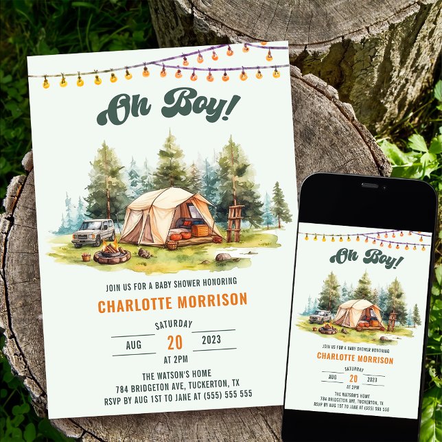 Rustic Oh Boy Camping Baby Shower Party Inbjudningar (Skapare uppladdad)