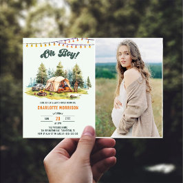 Rustic Oh Boy Camping Baby Shower Party Photo Inbjudningar