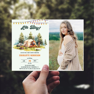 Rustic Oh Boy Camping Baby Shower Party Photo Inbjudningar