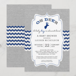 Rustic OH HJORT Buck Baby Shower, marin grått Inbjudningar