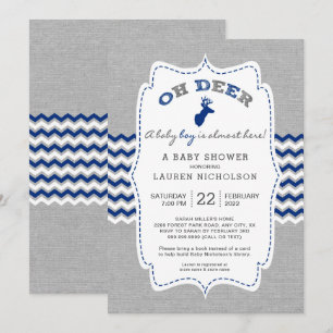 Rustic OH HJORT Buck Baby Shower, marin grått Inbjudningar