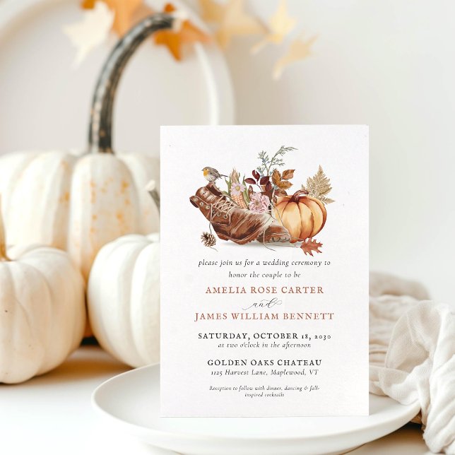 Rustic Old Boots Fall Pumpkin Farm Boho Bröllop Inbjudningar (Rustic Old Boots Fall Pumpkin Farm Boho Wedding Invitation)
