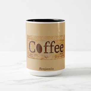 Rustic Old Brown Coffee Beans Label Två-Tonad Mugg