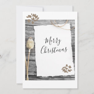 Rustic Old Paper Merry Christmas Script Holiday C Julkort