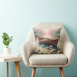 Rustic Old Rowboat i Vatten Lilys Kudde