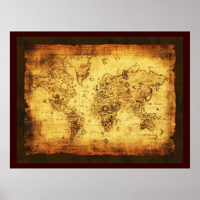 Rustic Old World Map Poster (stor) (Framsidan)