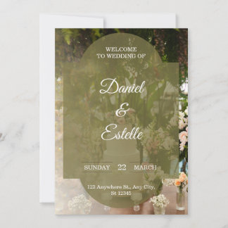 Rustic Olive Green Floral Photo Wedding Invitation Inbjudningar