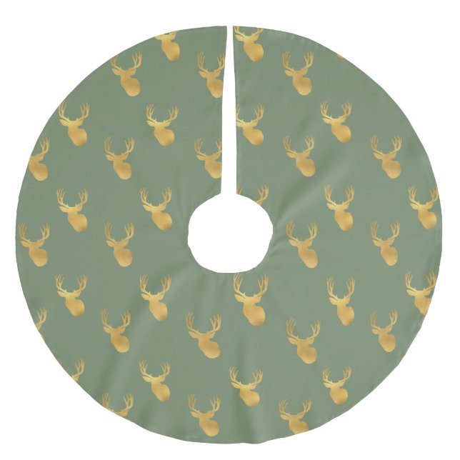 Rustic Olive Green Gold Deer Christmas Julgransmatta Borstad Polyester (Framsidan)