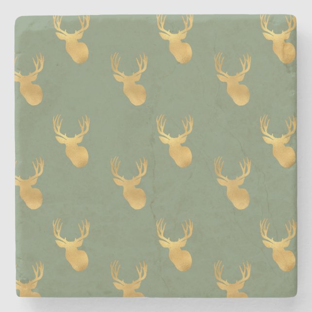 Rustic Olive Green Gold Deer Christmas Stenunderlägg (Framsidan)