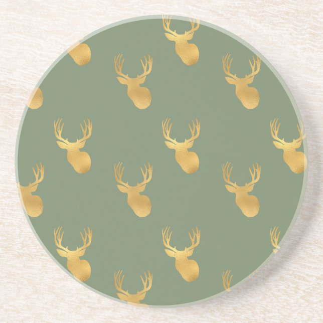 Rustic Olive Green Gold Deer Christmas Underlägg (Framsidan)