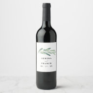 Rustic Olive Gren Bröllop Vinflaska Etikett