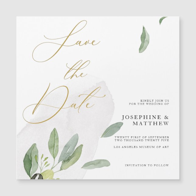 Rustic Olive Gren Chic Calligraphy Save Date Magnetisk Inbjudningskort (Framsida)