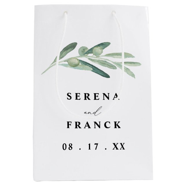 Rustic Olive Gren Wedding Favor Gift Bags (Framsidan)