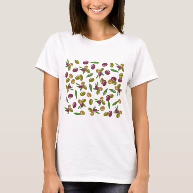 Rustic Olive och Olive Löv Mönster T Shirt (Framsida)