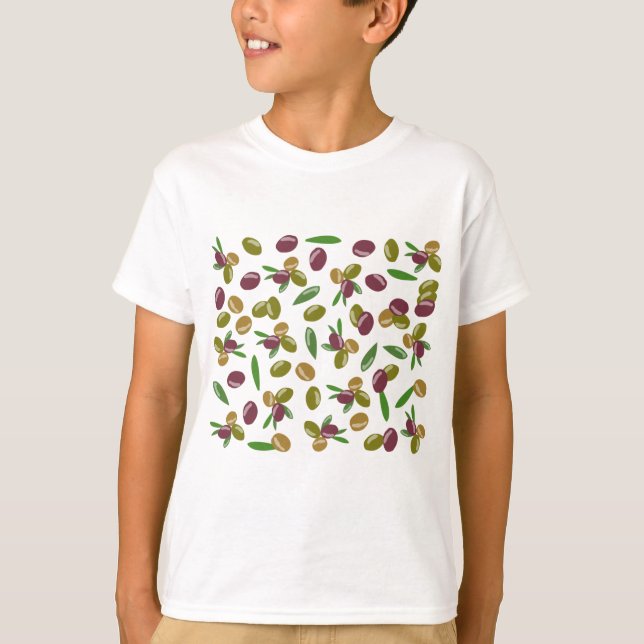 Rustic Olive och Olive Löv Mönster T Shirt (Framsida)