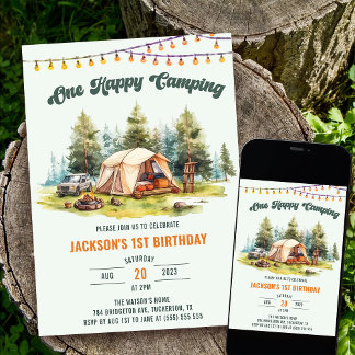 Rustic One Lycklig Camper 1:a födelsedagen Party Inbjudningar