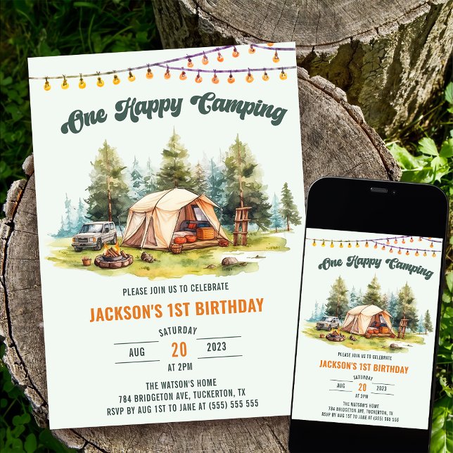 Rustic One Lycklig Camper 1:a födelsedagen Party Inbjudningar (Skapare uppladdad)
