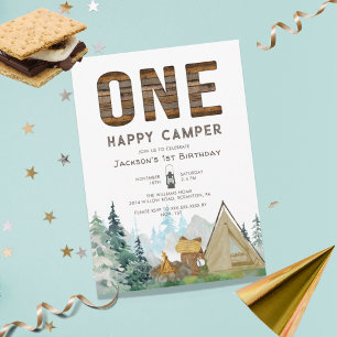 Rustic One Lycklig Camper Birthday-inbjudan Inbjudningar