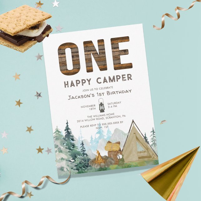 Rustic One Lycklig Camper Birthday-inbjudan Inbjudningar (Skapare uppladdad)